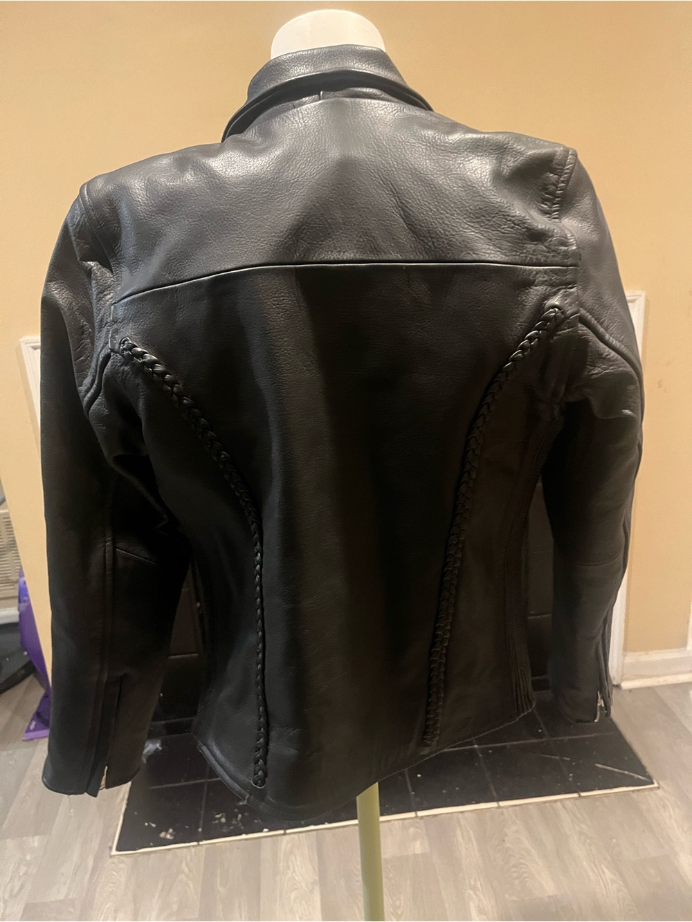 Women's Black Genuine Leather Zip-Front Moto Jacket Grunge Minimalist - Picture 6 of 8